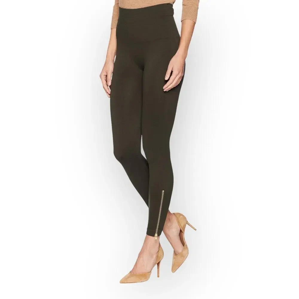 Spanx Women's Look At Me Now Seamless Side Zip Leggings M Olive Green Zip Leg - Picture 1 of 8